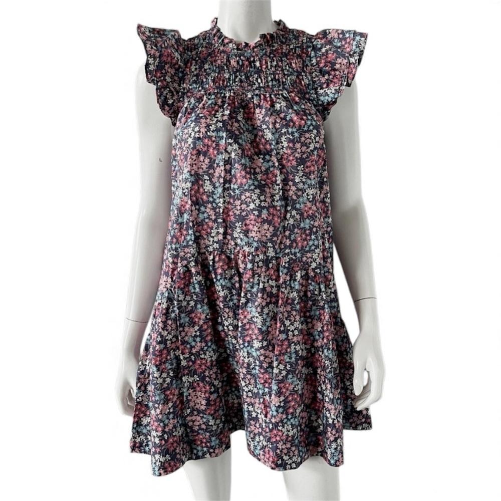 Sea New York - Lissa Liberty Floral Smocked cotton Shift Dress w Pockets, Medium